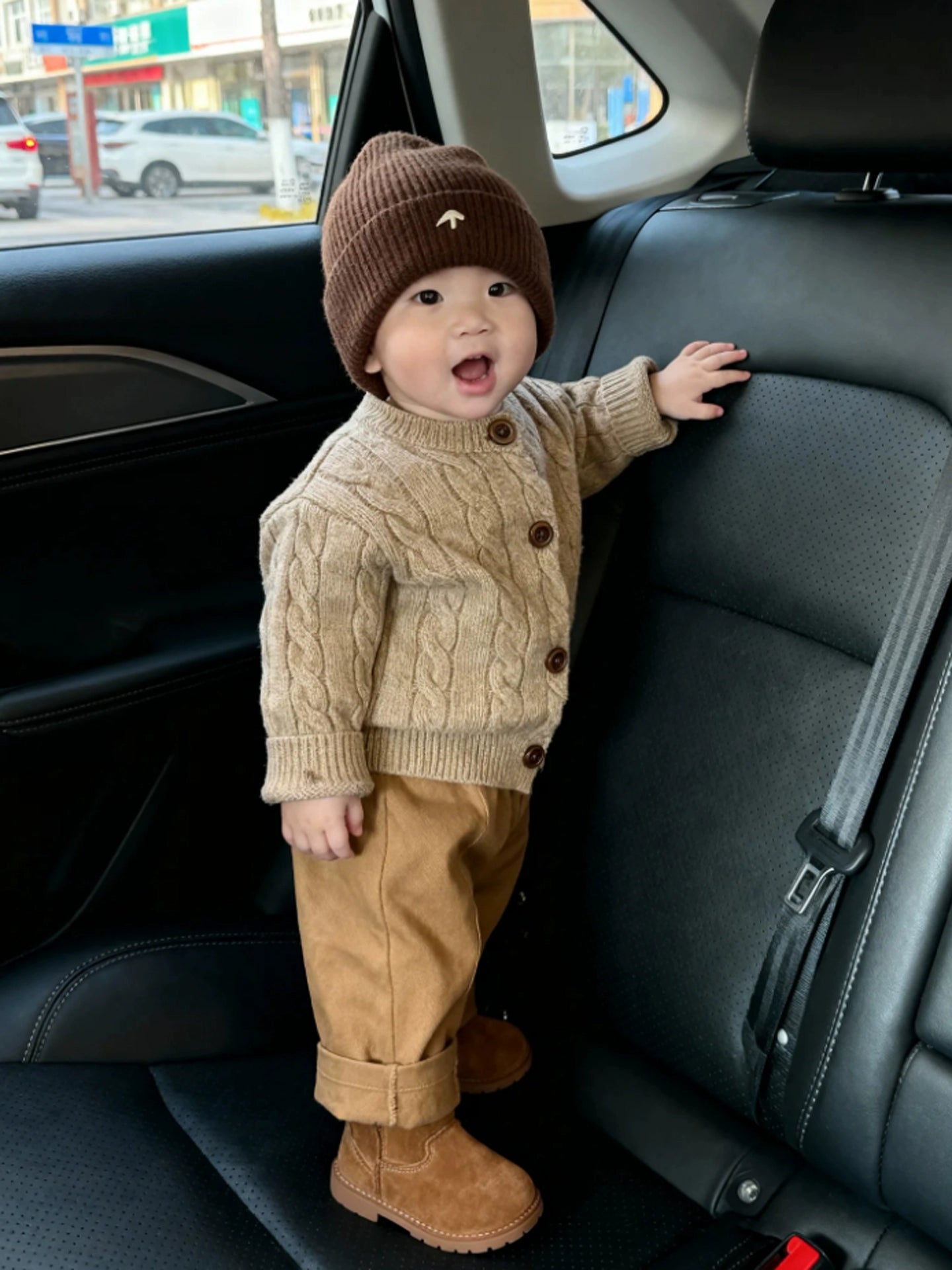 Khaki Cable Knit Cardigan Set