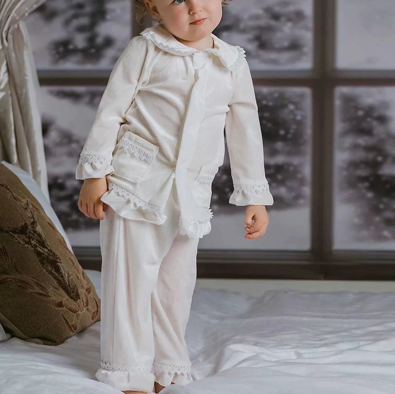 Velvet Lace-Trim Family Pajama Set