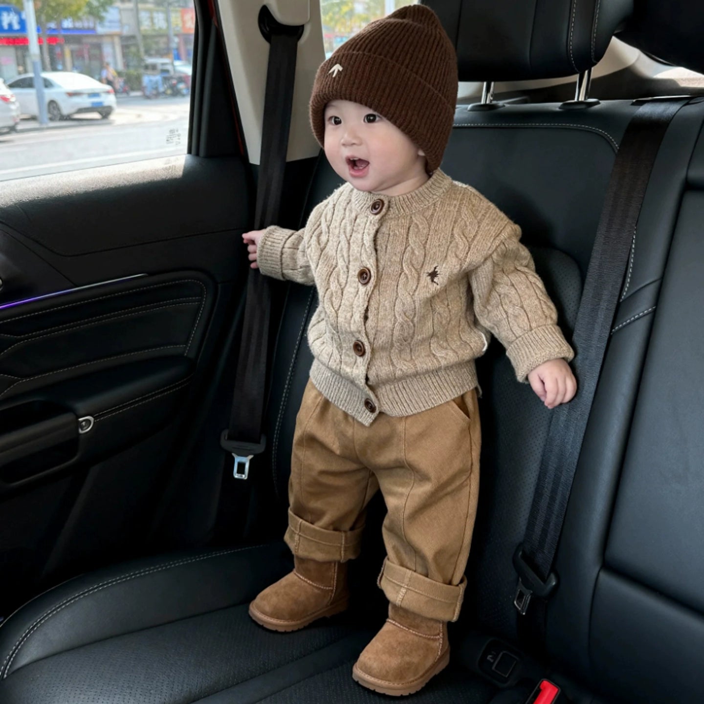 Khaki Cable Knit Cardigan Set