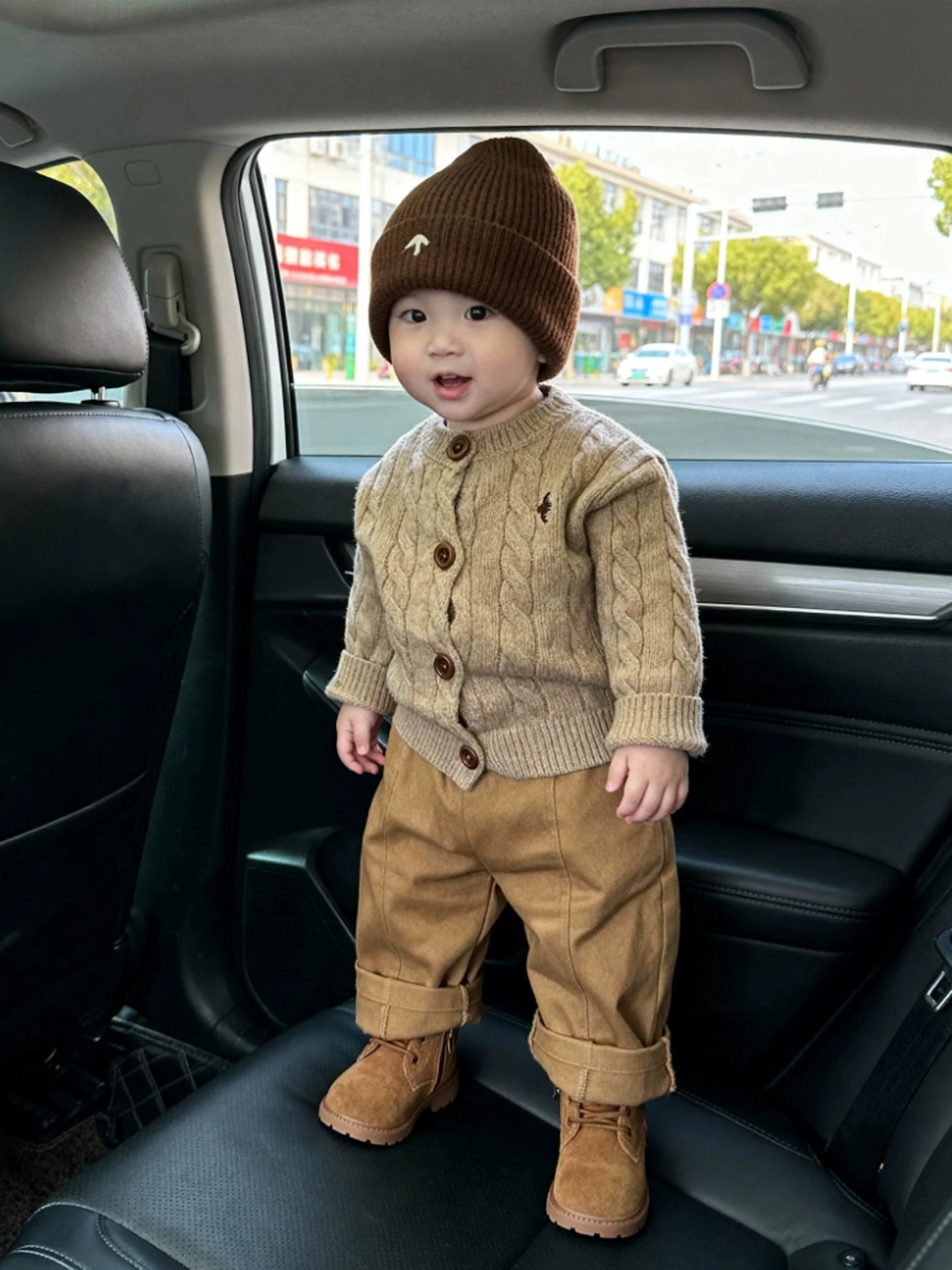 Khaki Cable Knit Cardigan Set