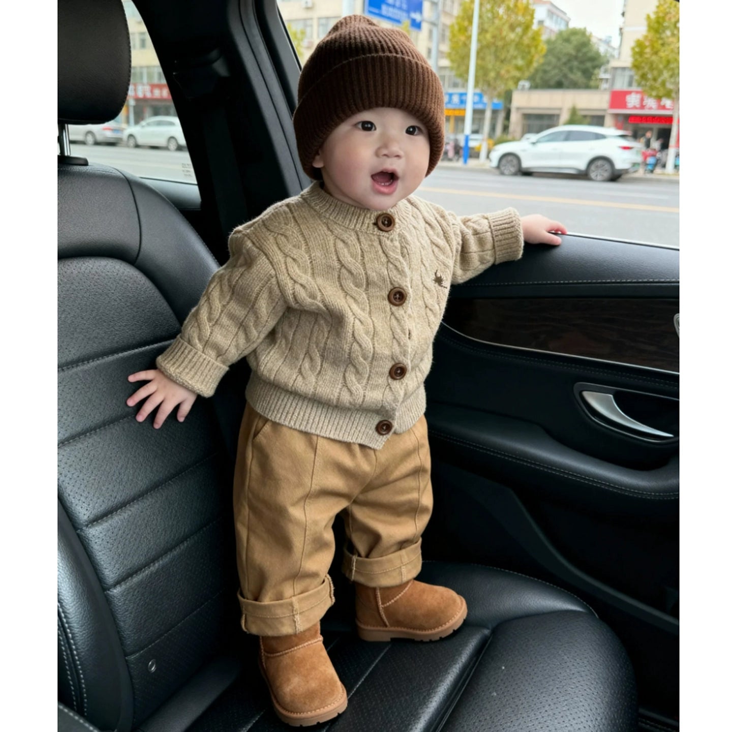 Khaki Cable Knit Cardigan Set