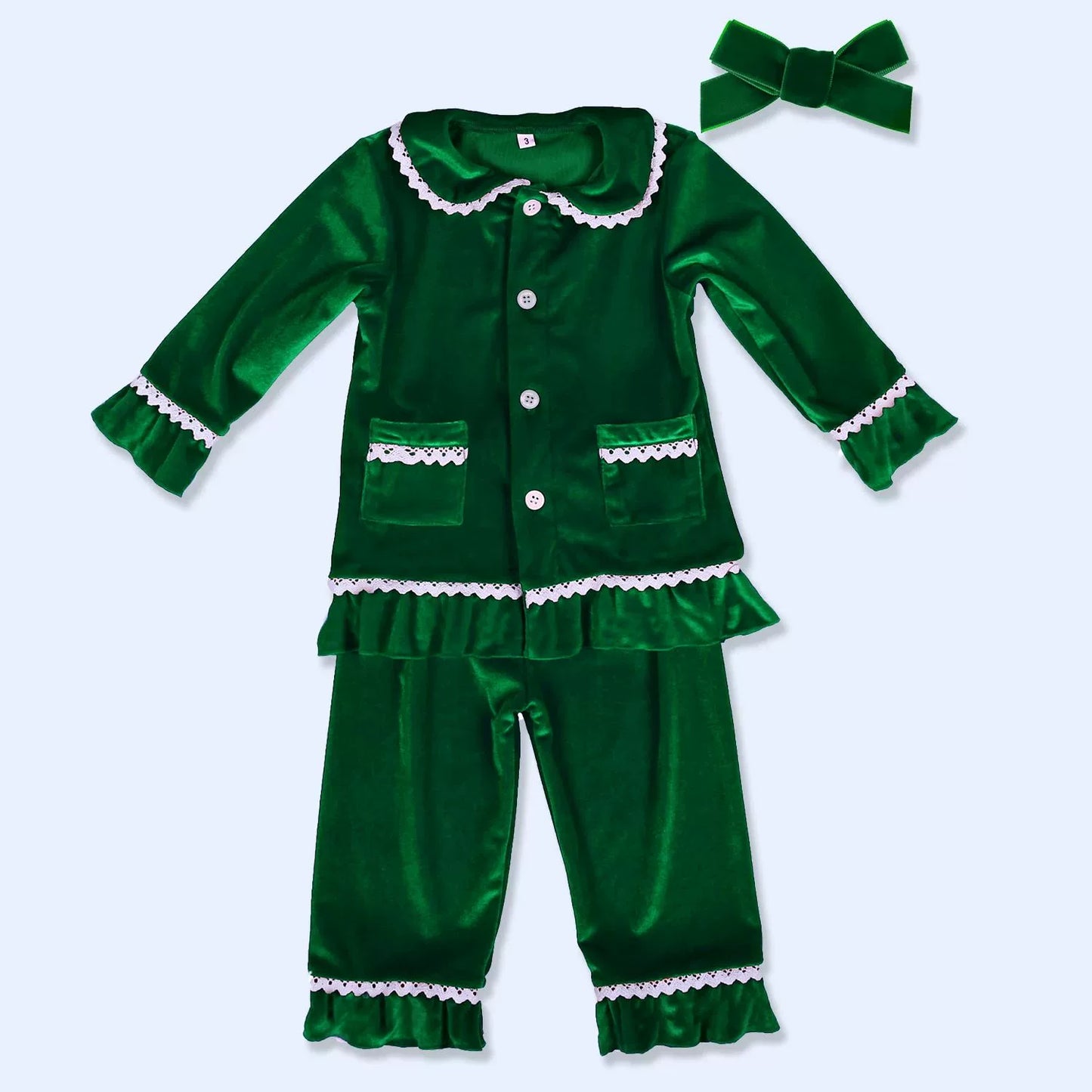 Velvet Lace-Trim Family Pajama Set