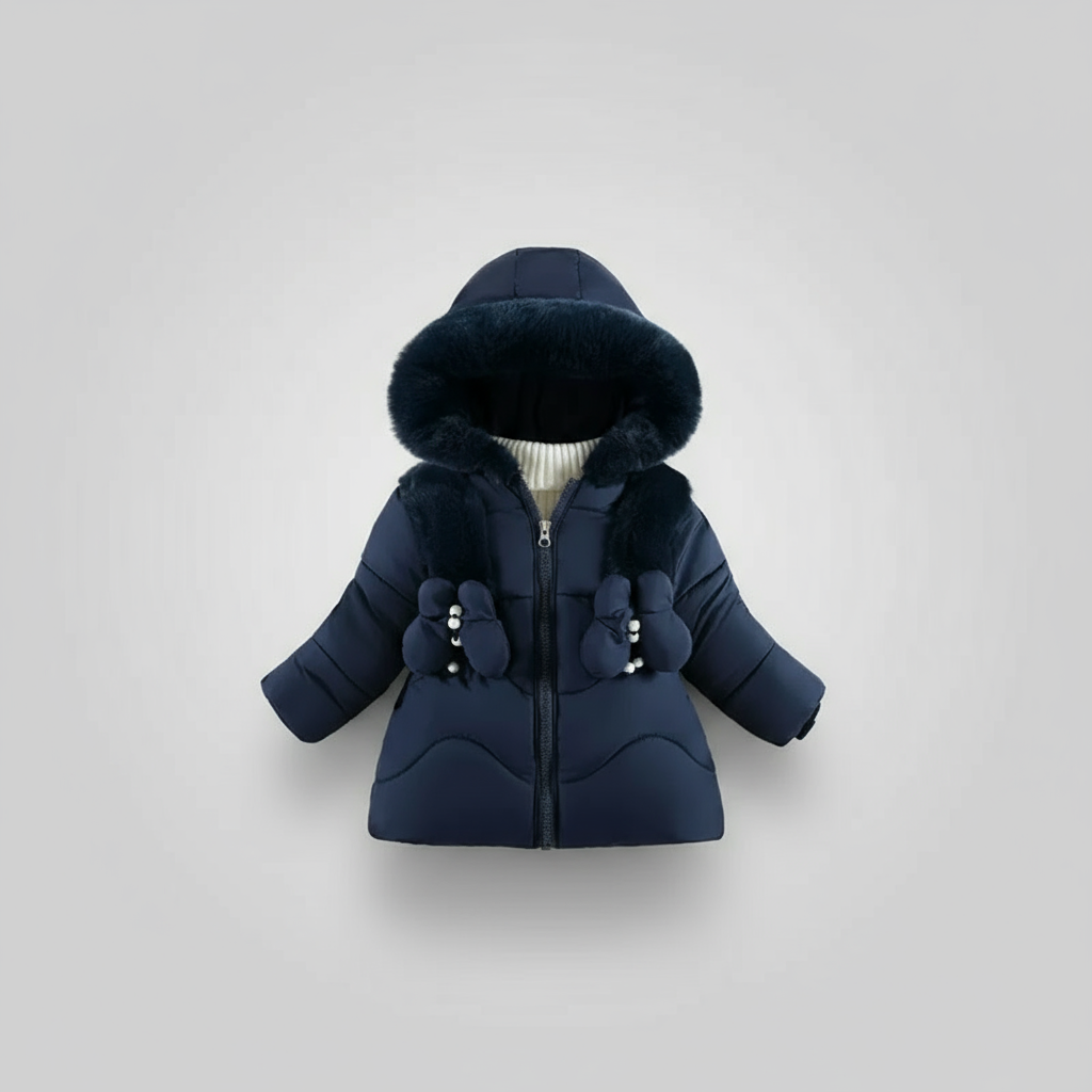 Faux Fur Bow Hooded Winter Coat