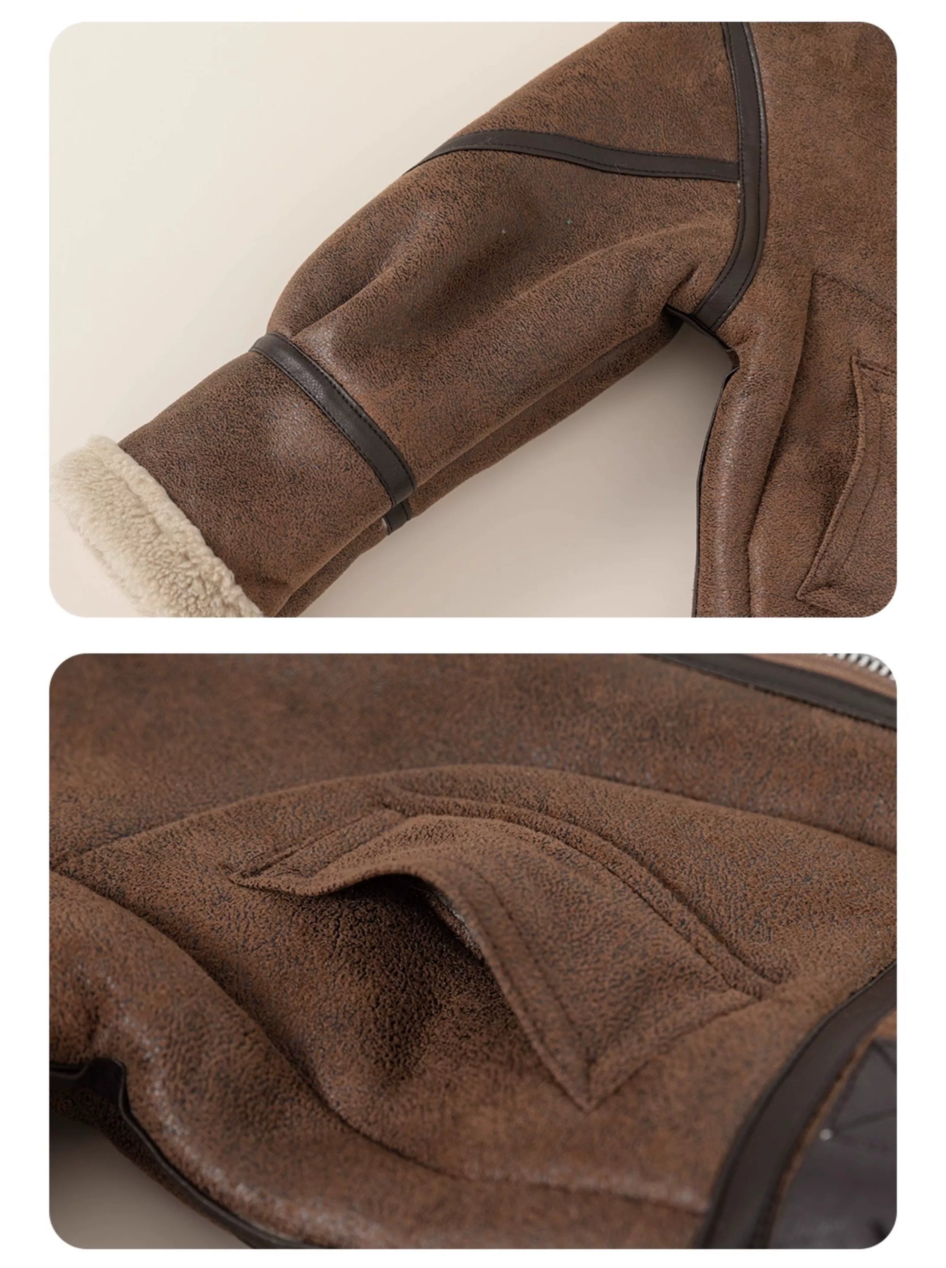 Close-up of brown fabric with stitching details on a beige background