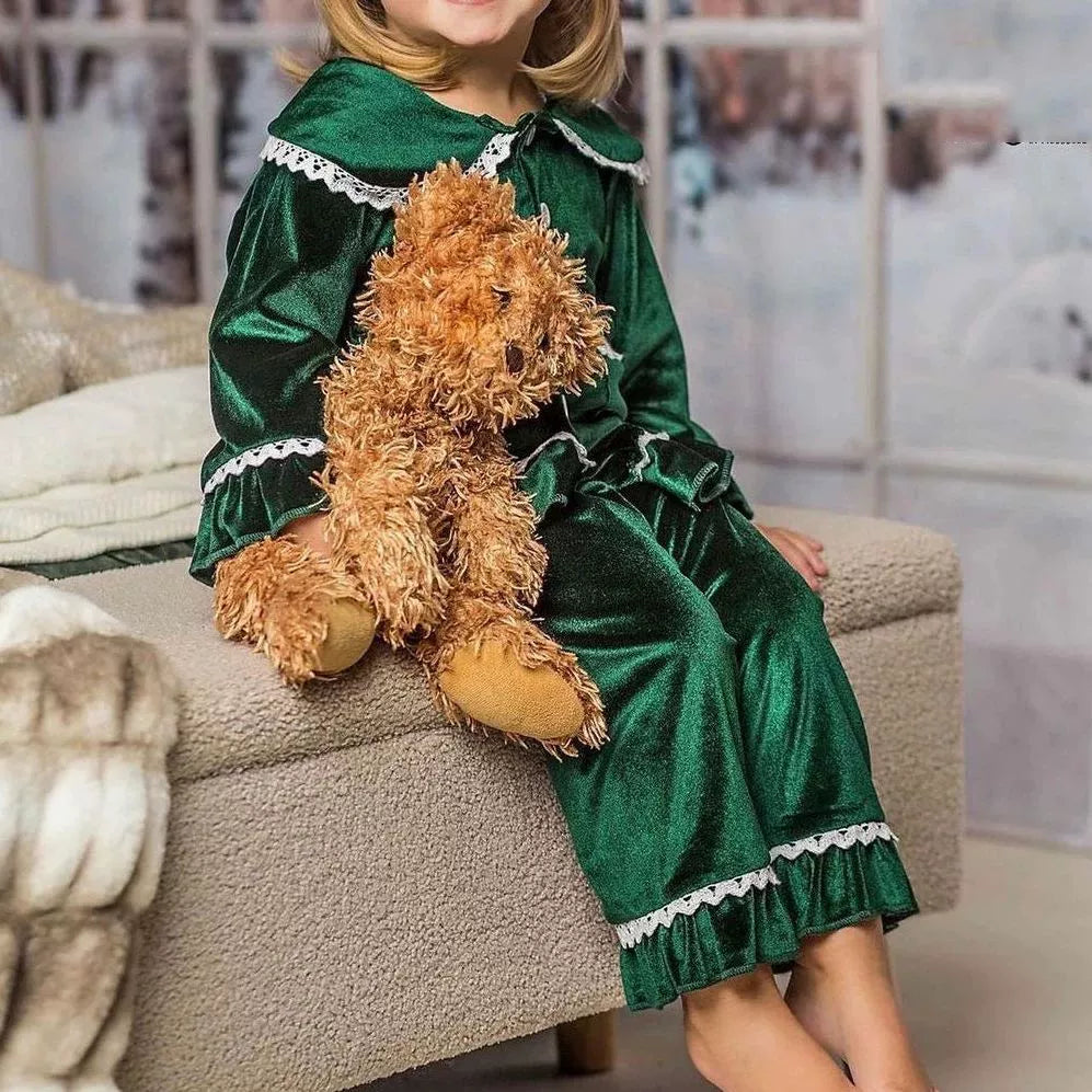 Velvet Lace-Trim Family Pajama Set