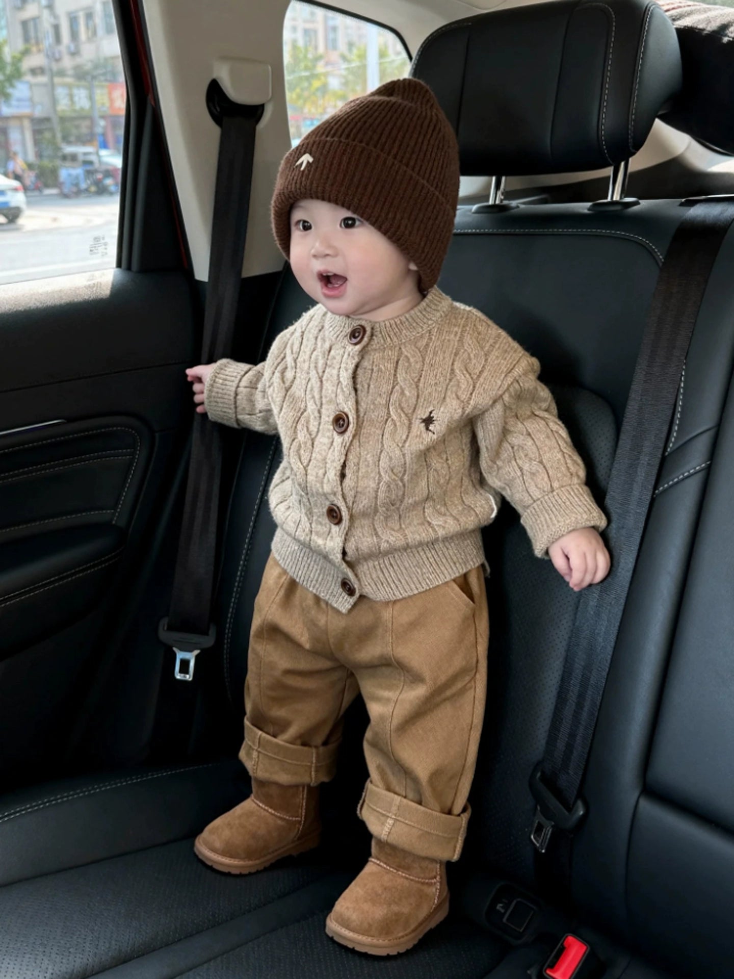 Khaki Cable Knit Cardigan Set