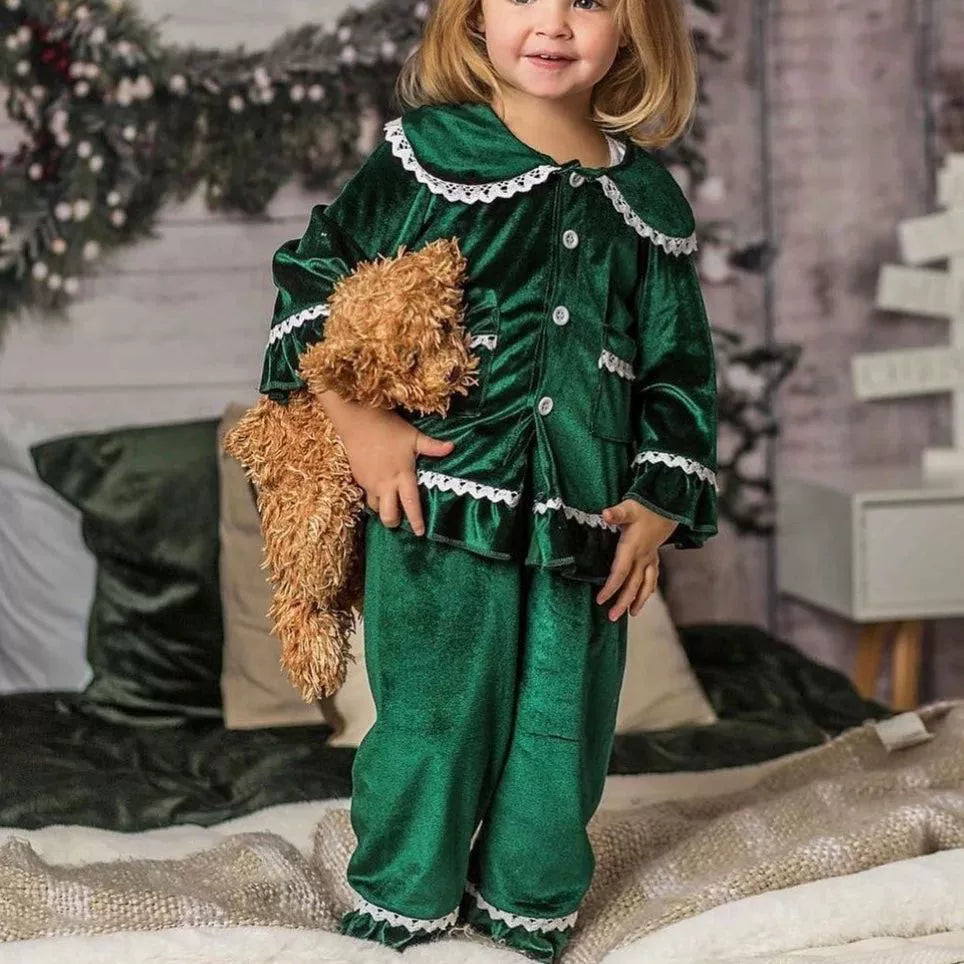 Velvet Lace-Trim Family Pajama Set