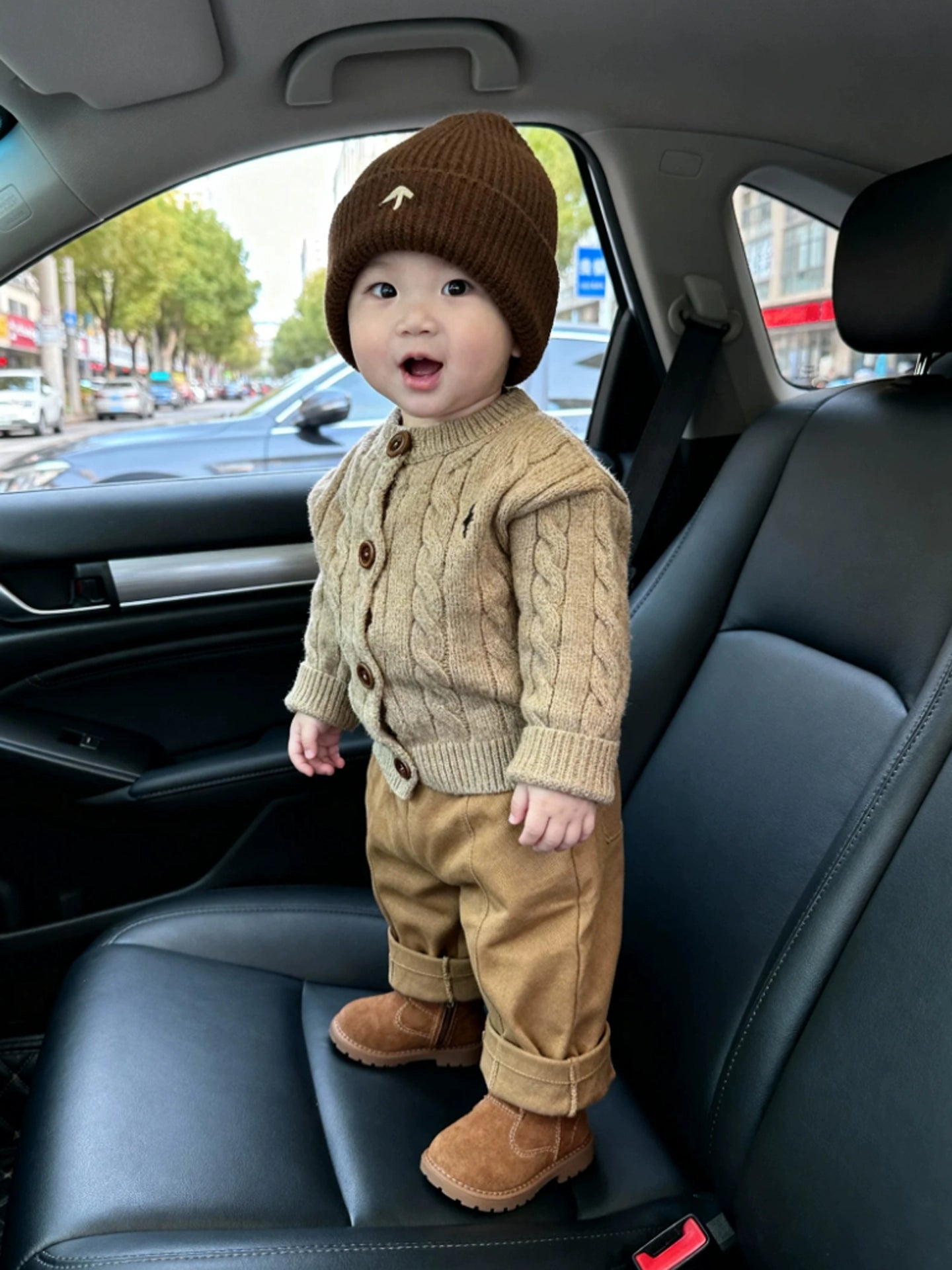 Khaki Cable Knit Cardigan Set