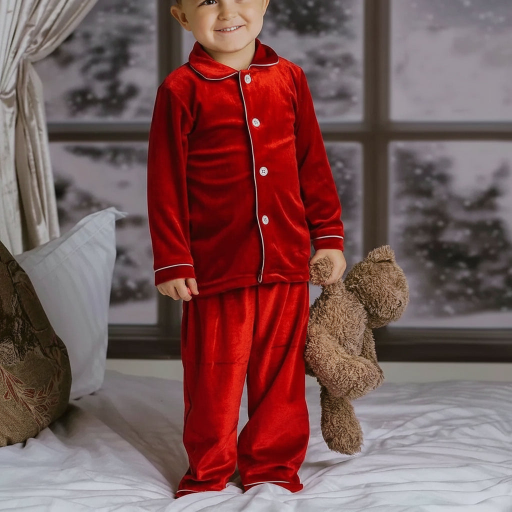 Velvet Lace-Trim Family Pajama Set