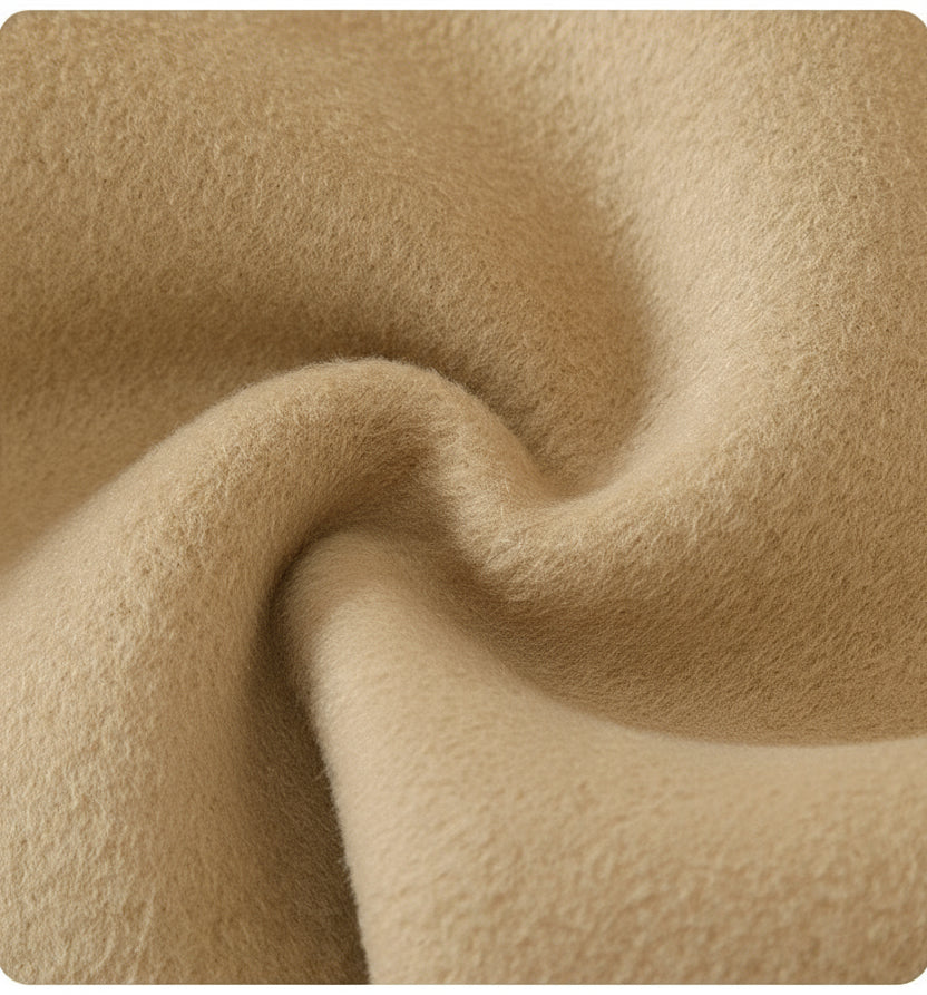 Text on a brown fabric background with product features highlighted