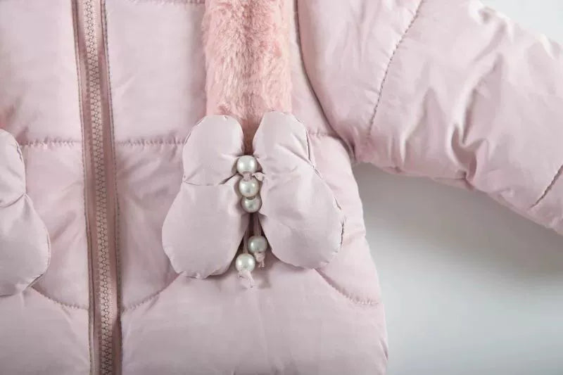 Faux Fur Bow Hooded Winter Coat