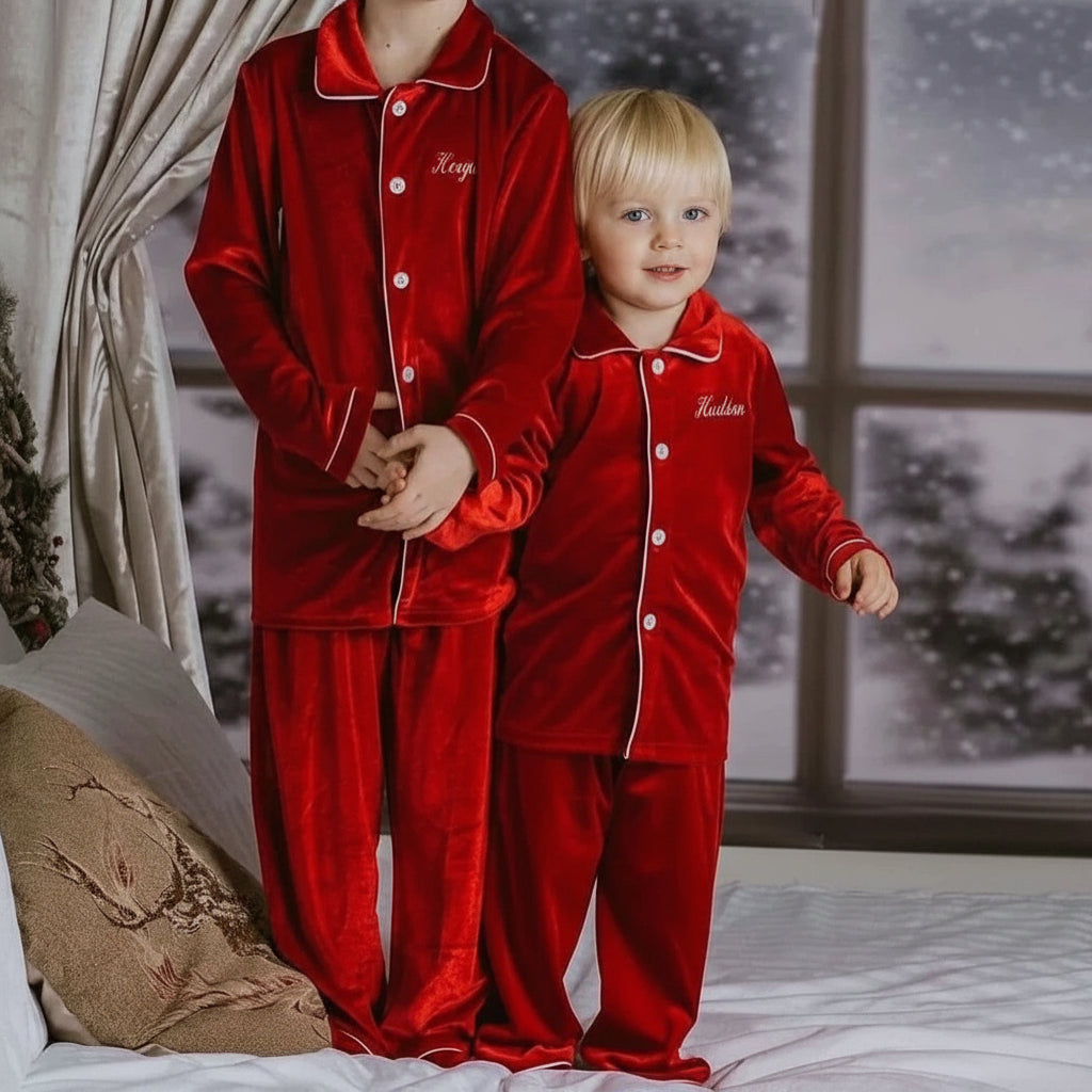 Velvet Lace-Trim Family Pajama Set
