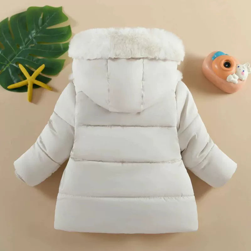 Faux Fur Bow Hooded Winter Coat