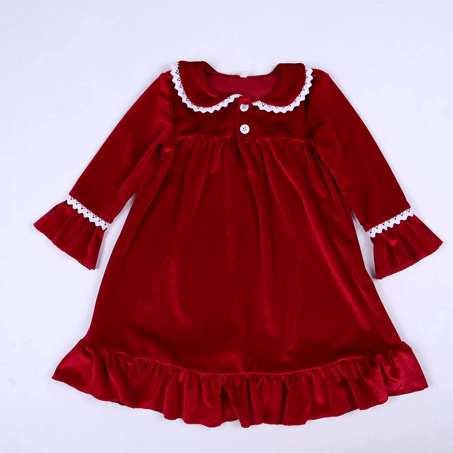 Velvet Lace-Trim Family Pajama Set
