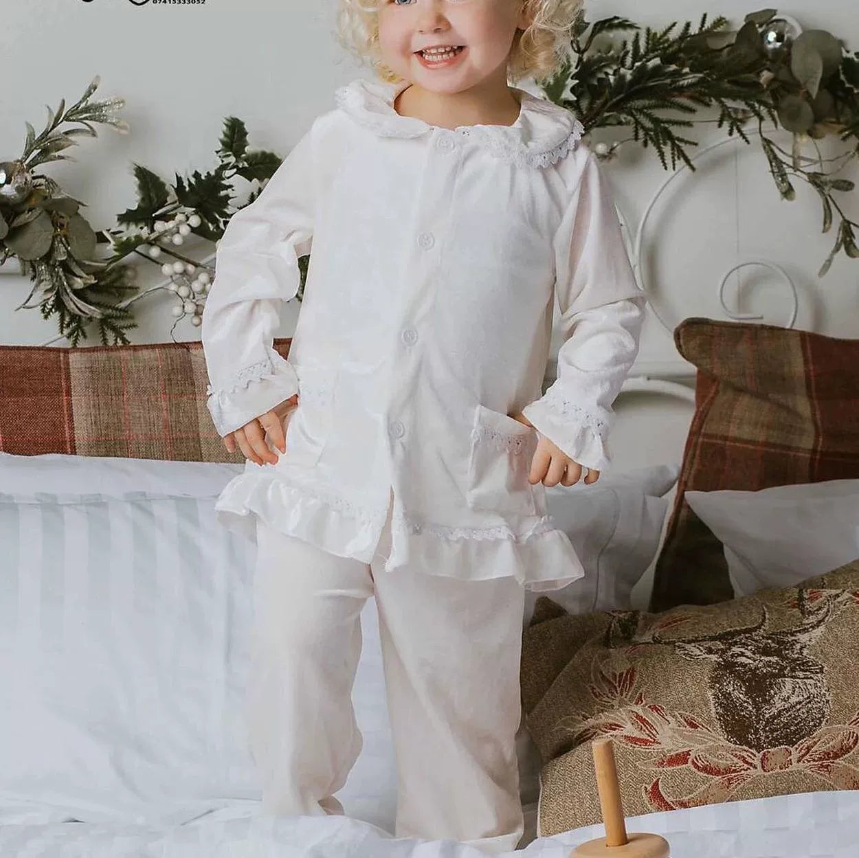 Velvet Lace-Trim Family Pajama Set