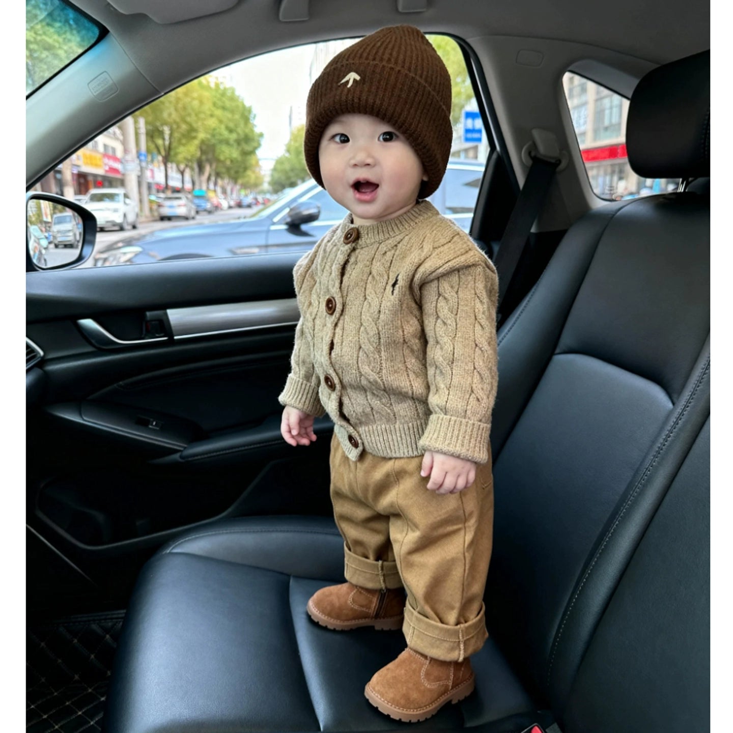 Khaki Cable Knit Cardigan Set