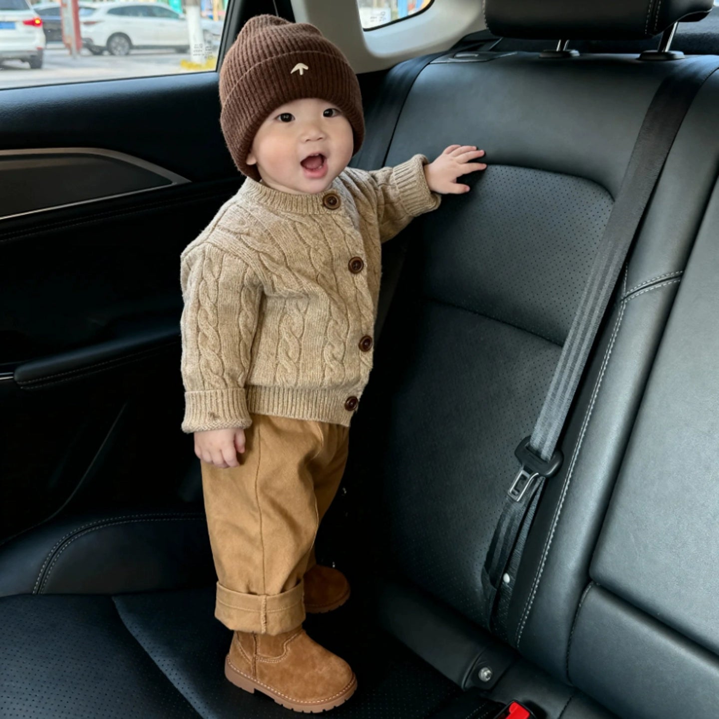 Khaki Cable Knit Cardigan Set