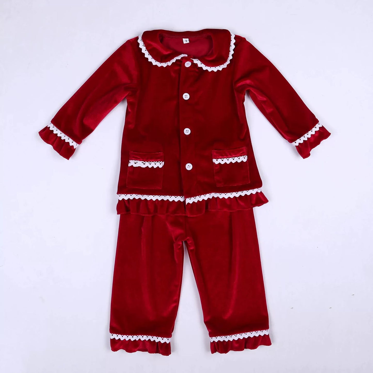 Velvet Lace-Trim Family Pajama Set