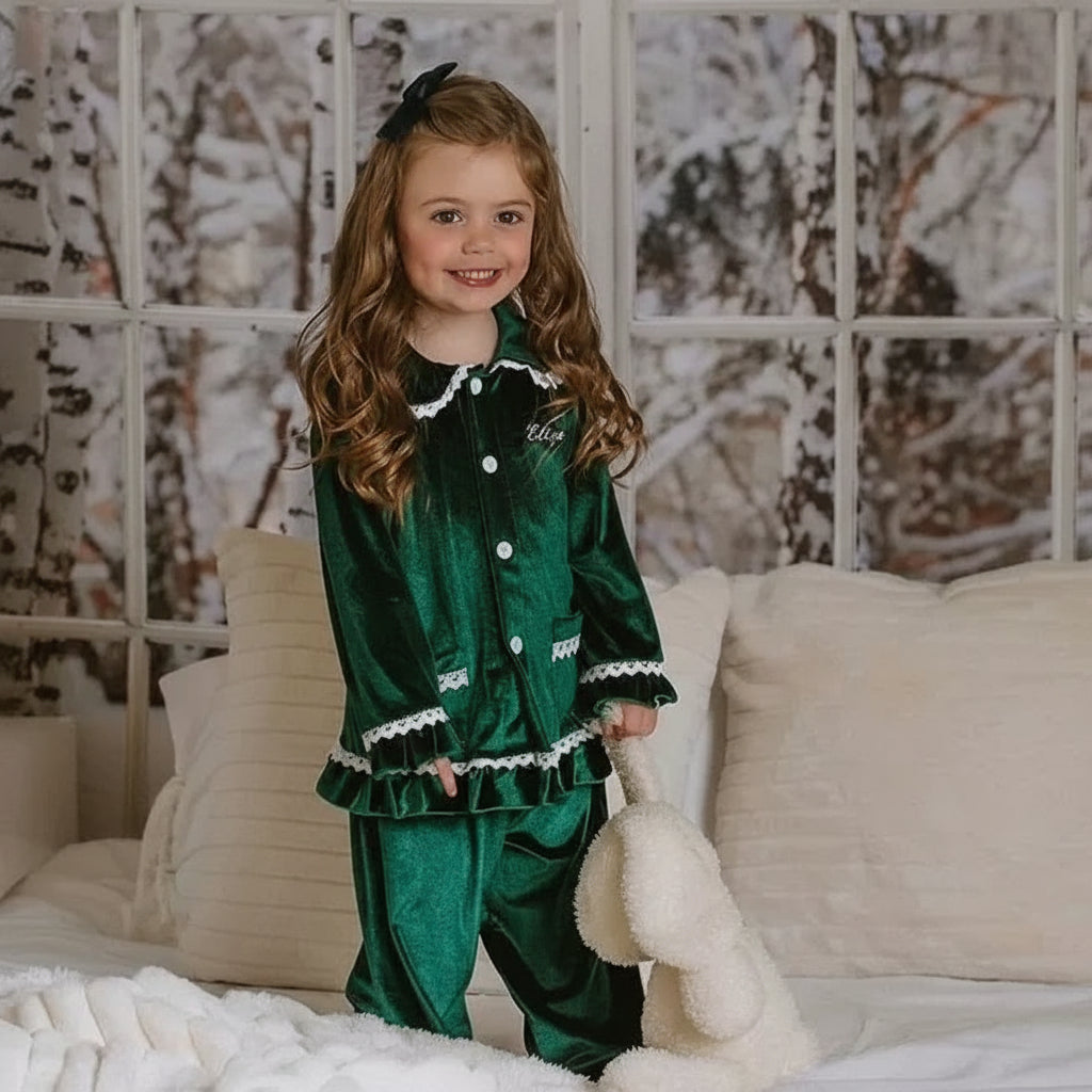 Velvet Lace-Trim Family Pajama Set