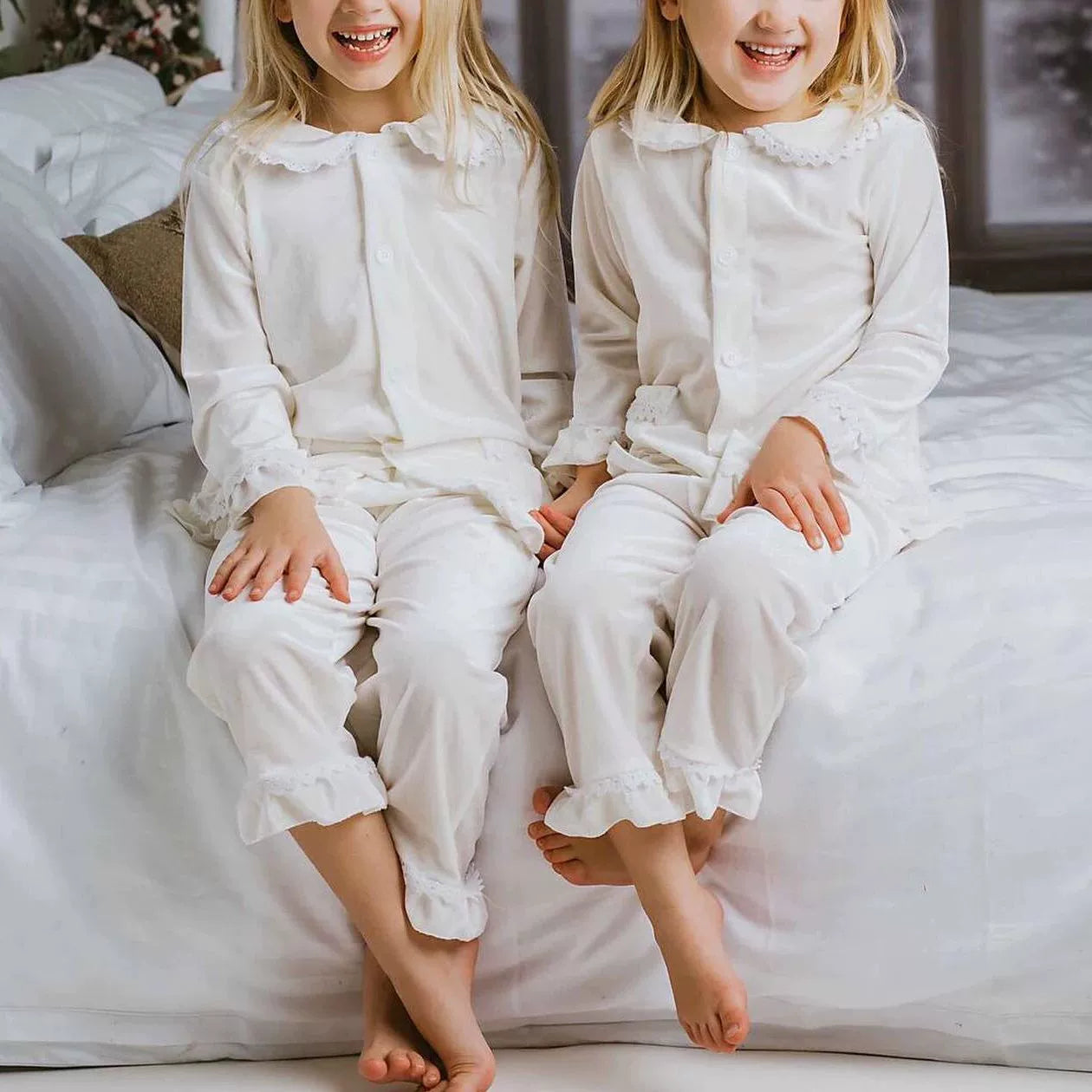 Velvet Lace-Trim Family Pajama Set