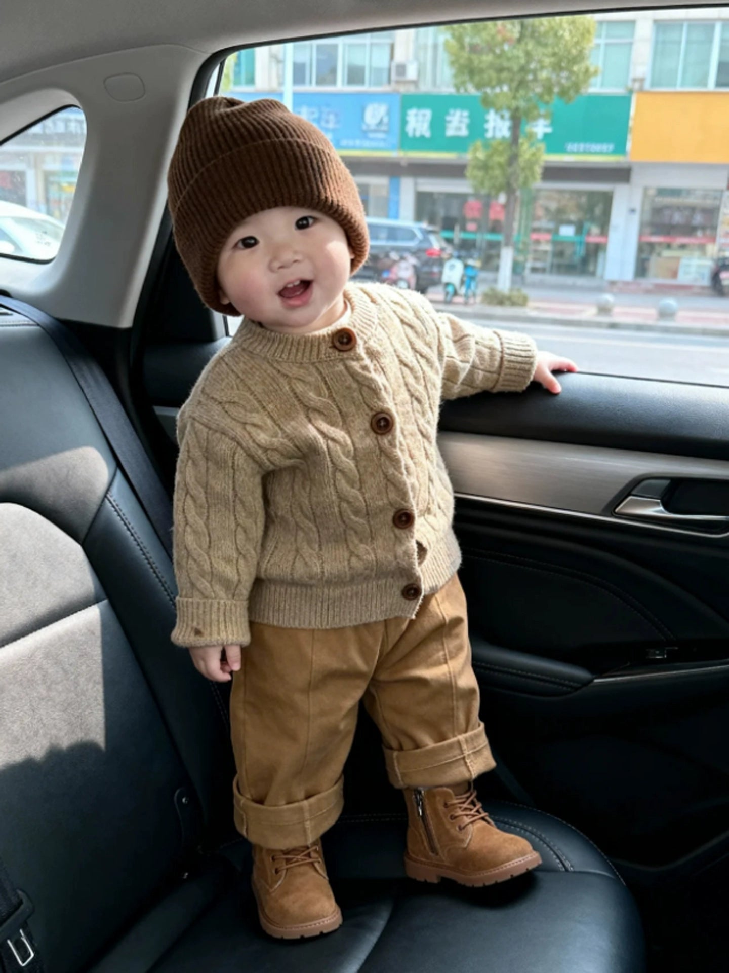 Khaki Cable Knit Cardigan Set