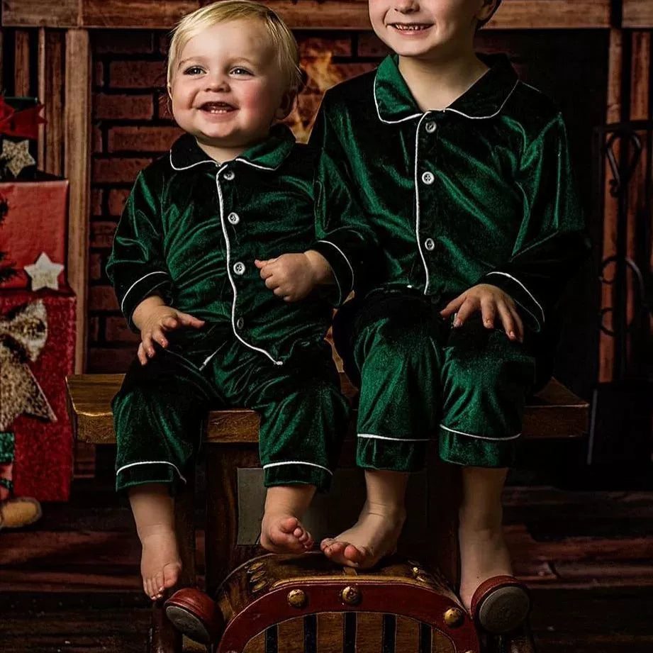 Velvet Lace-Trim Family Pajama Set