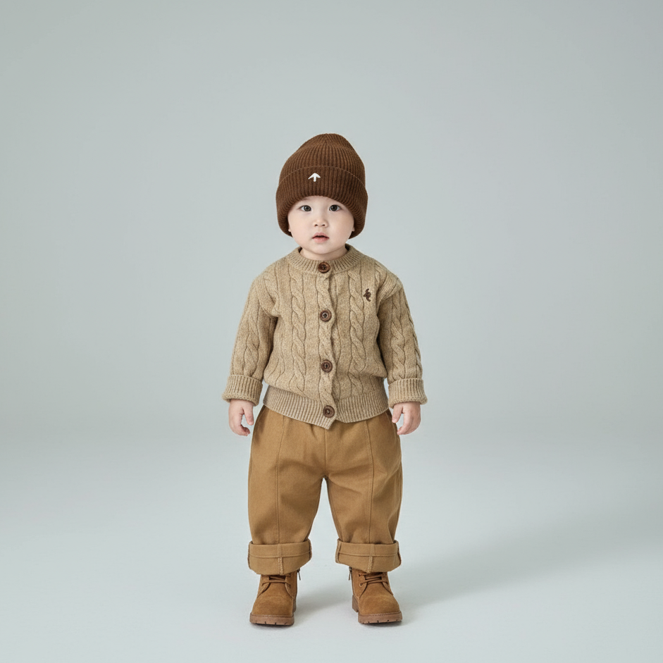 Khaki Cable Knit Cardigan Set