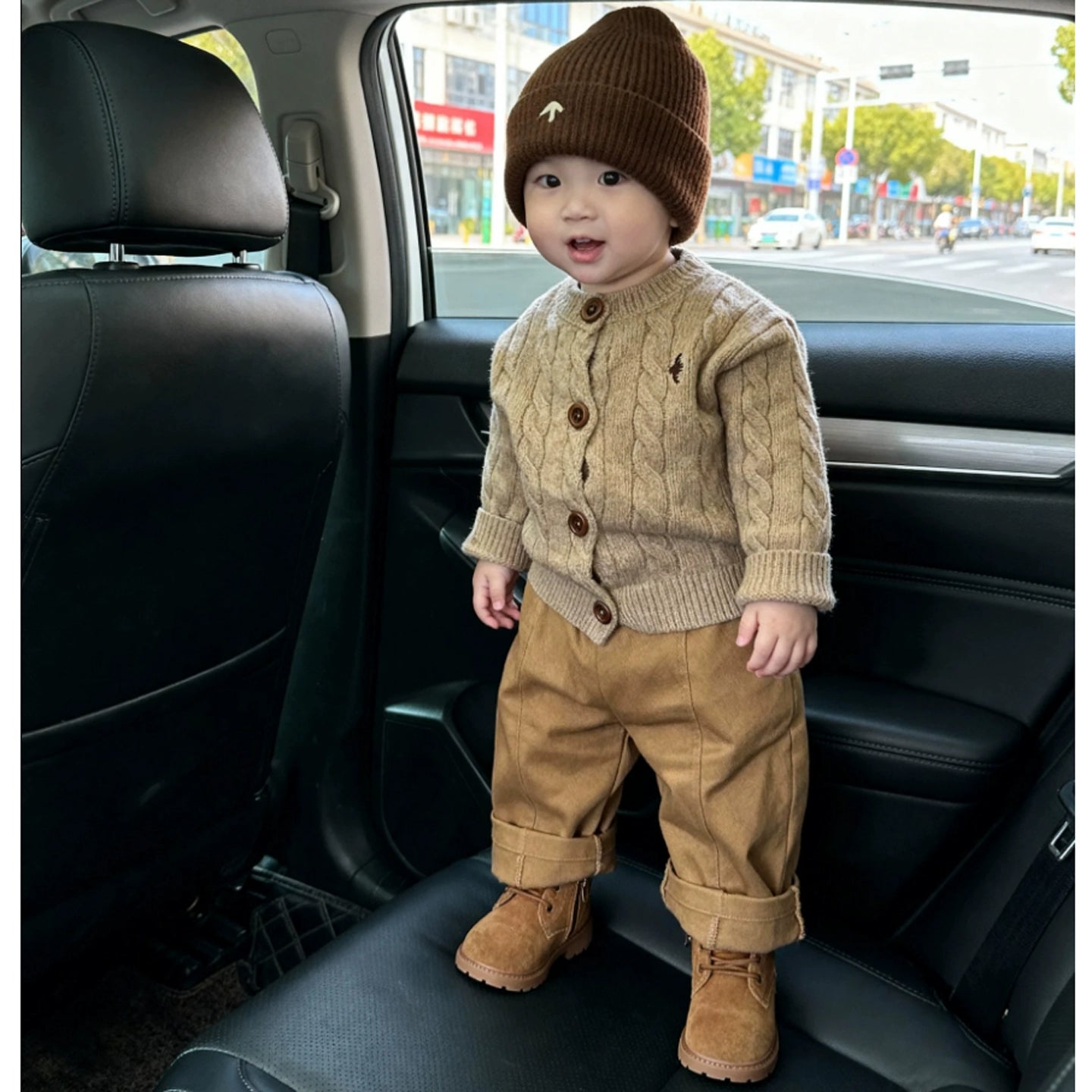 Khaki Cable Knit Cardigan Set