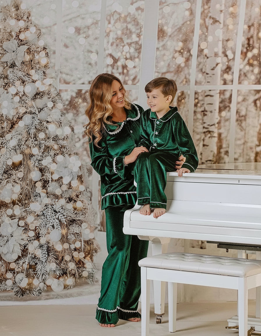 Velvet Lace-Trim Family Pajama Set