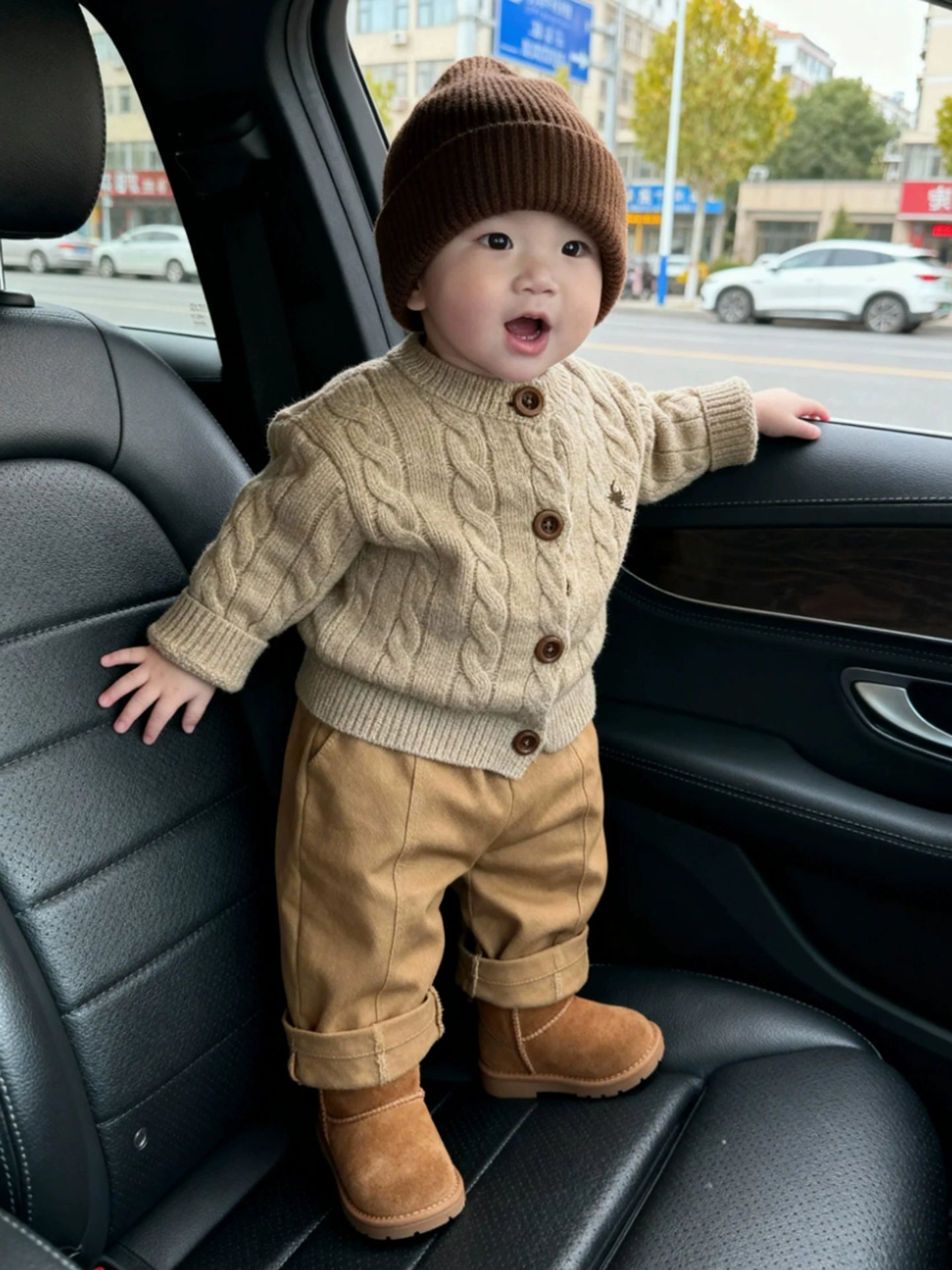 Khaki Cable Knit Cardigan Set